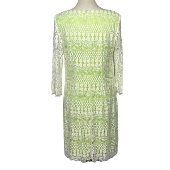 J Howard Dress Womens 10 Kiwi Green Cream Lace Overlay Midi Lined - Picture 3 of 13